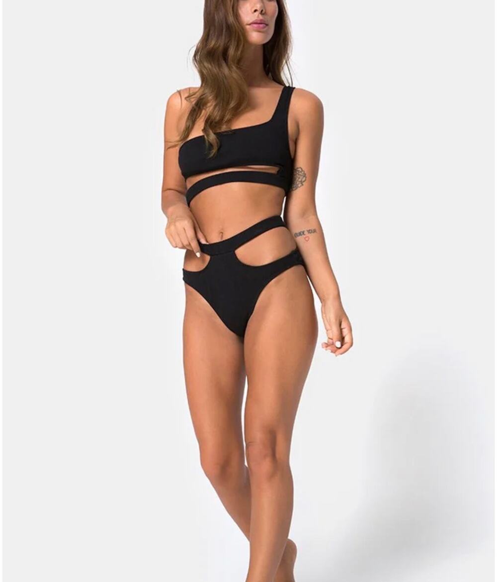 $75 NWT Motel Drelins Bikini Top & bottoms In Black Rib sz S small